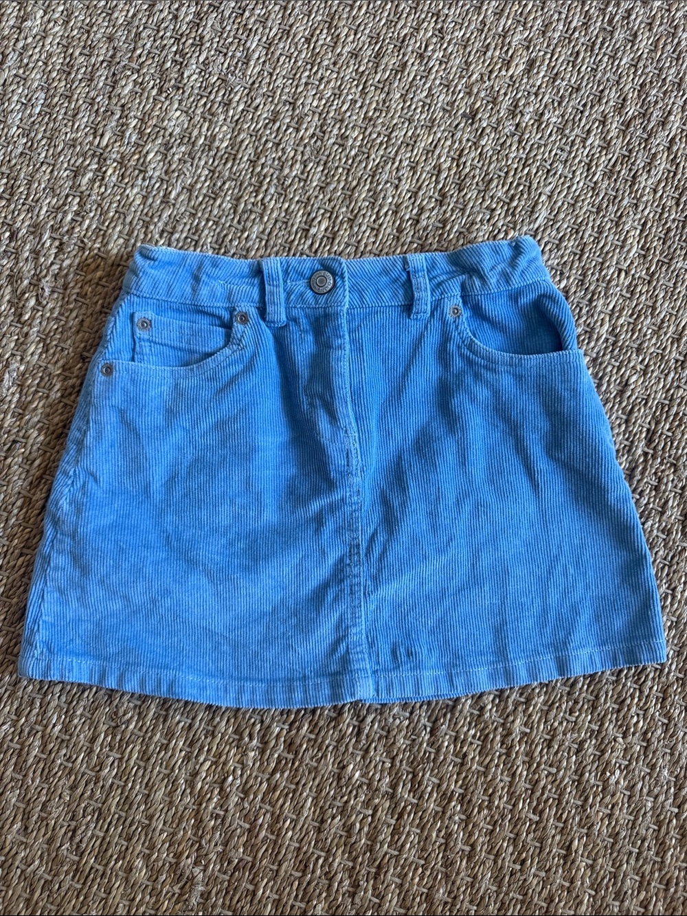 Mini Boden Blue Corduroy Skirt Heart Pocket Detail Girls 7-8Y